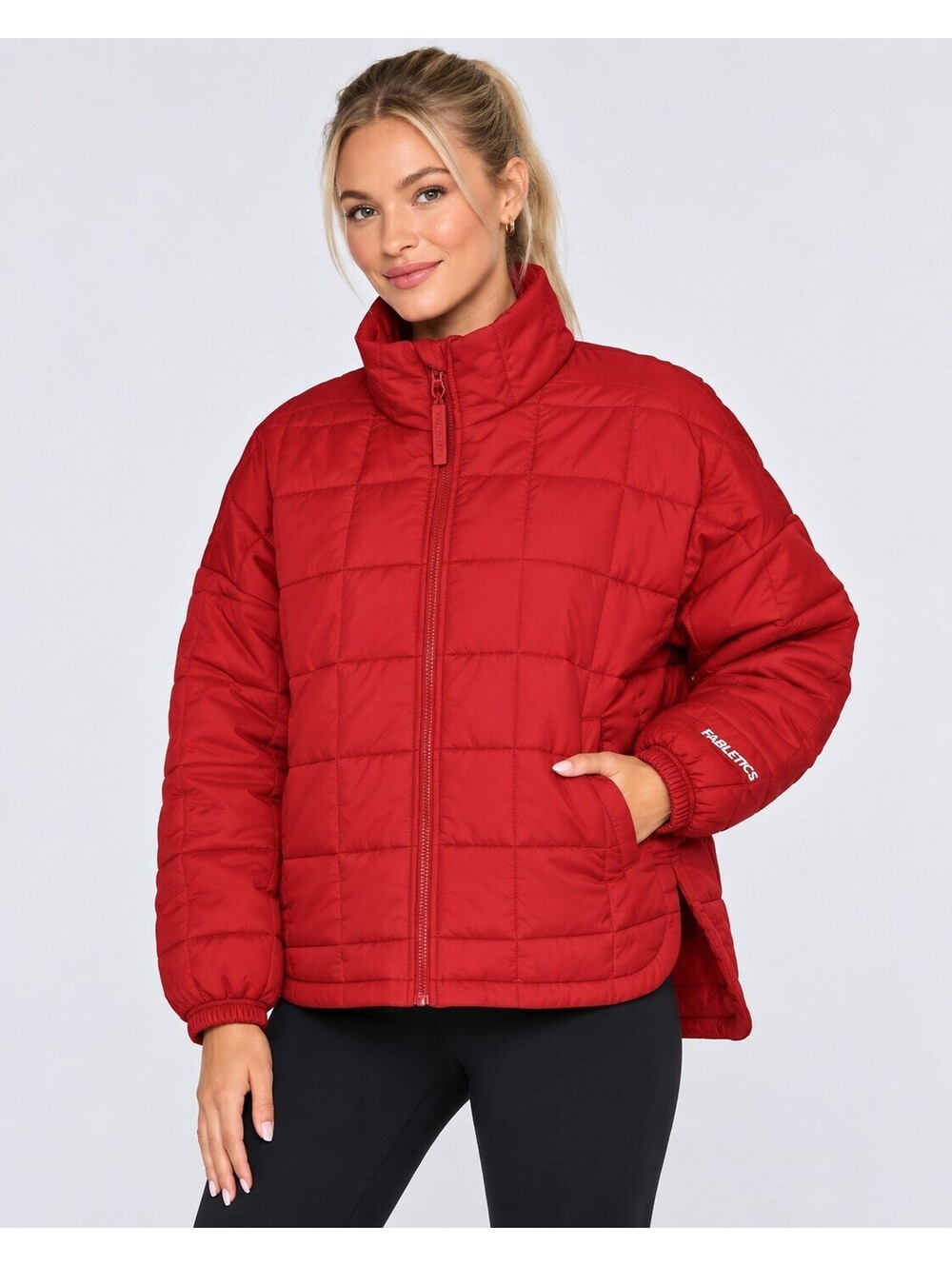 Fabletics Daydreamer Quilted Jacket Woman's Lg Holly Berry Athleisure Gorpcore